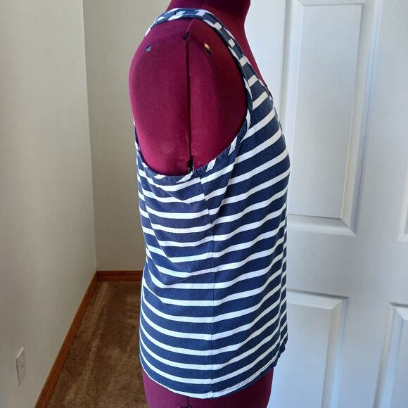 Nautica Navy Stripe Racerback Tank Top Large cotton blend rayon summer - Picture 5 of 11
